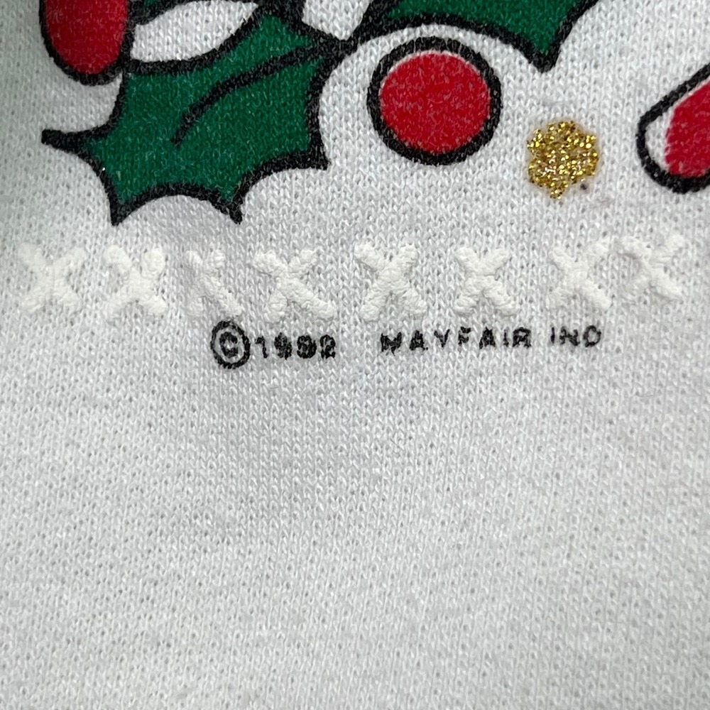 Vintage 90s WHY NOT Teddy Bear Christmas Sweatshirt White Sz 20W Santa Hat - Picture 5 of 12
